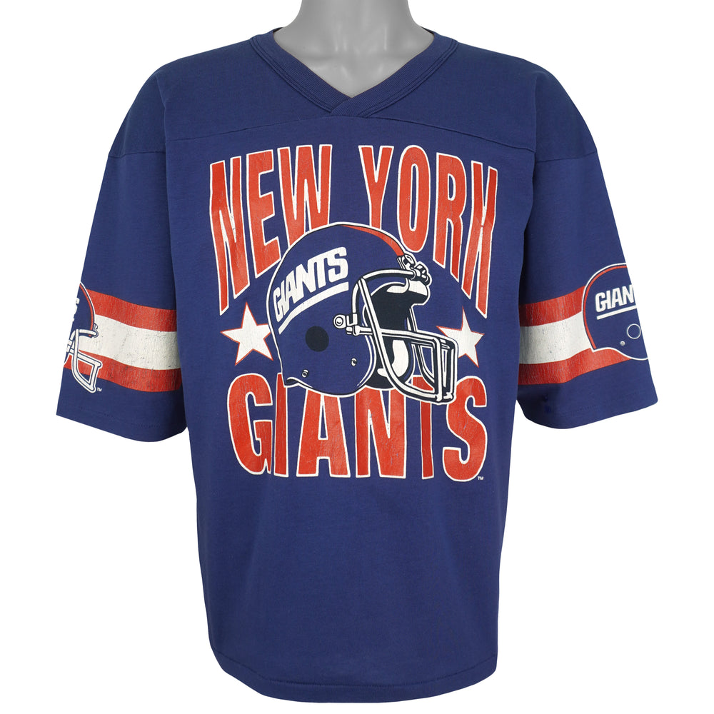 Blue New York Giants fan jersey with helmet and large lettering