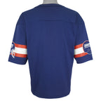 Plain blue back and printed striped sleeves of the Giants jersey