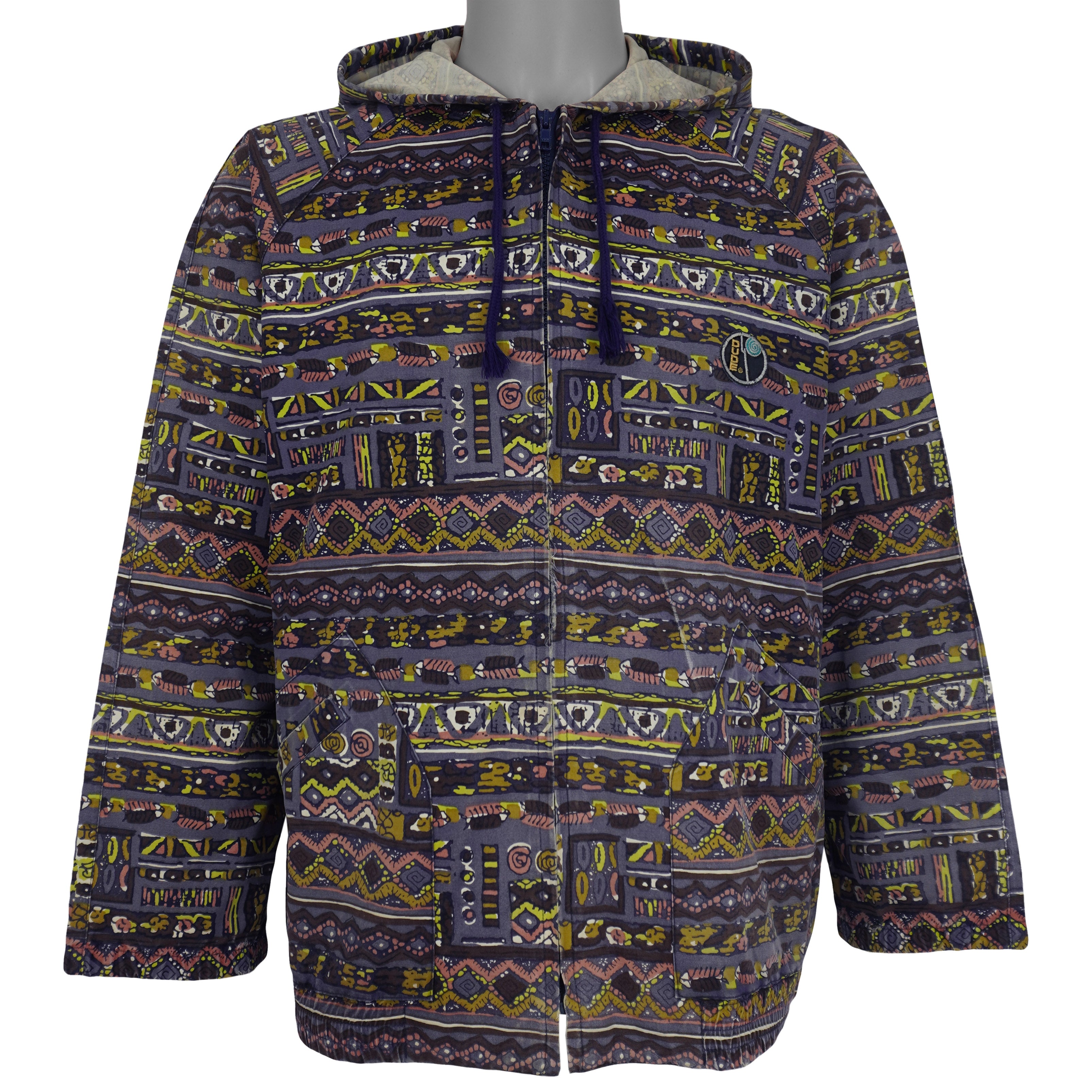 Vintage (Dude) - Abstract Tribal Pattern Hooded Jacket 1990s Large Vintage Retro