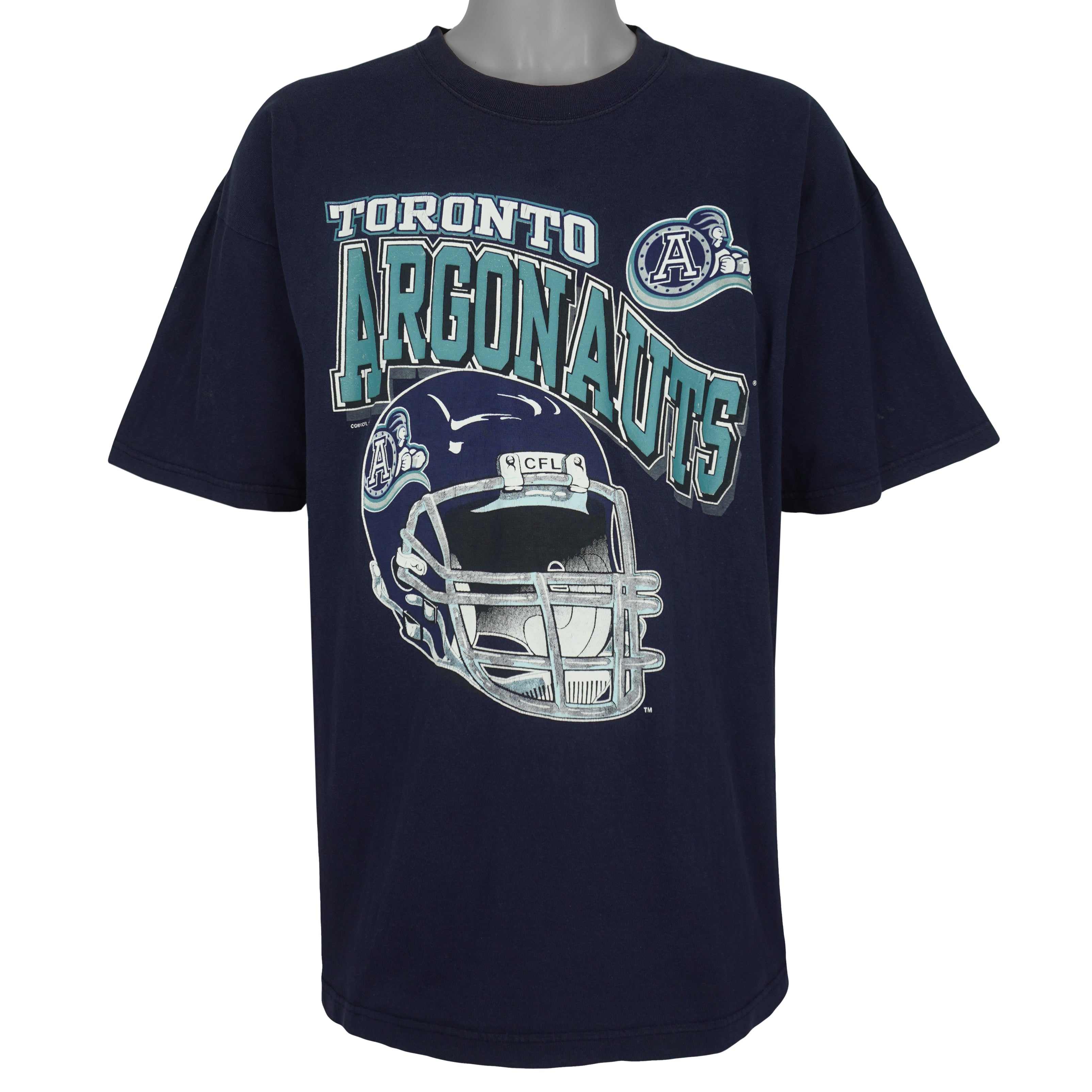 Vintage CFL (CGW) - Toronto Argonauts Helmet T-Shirt 1998 X-Large in navy and blue
