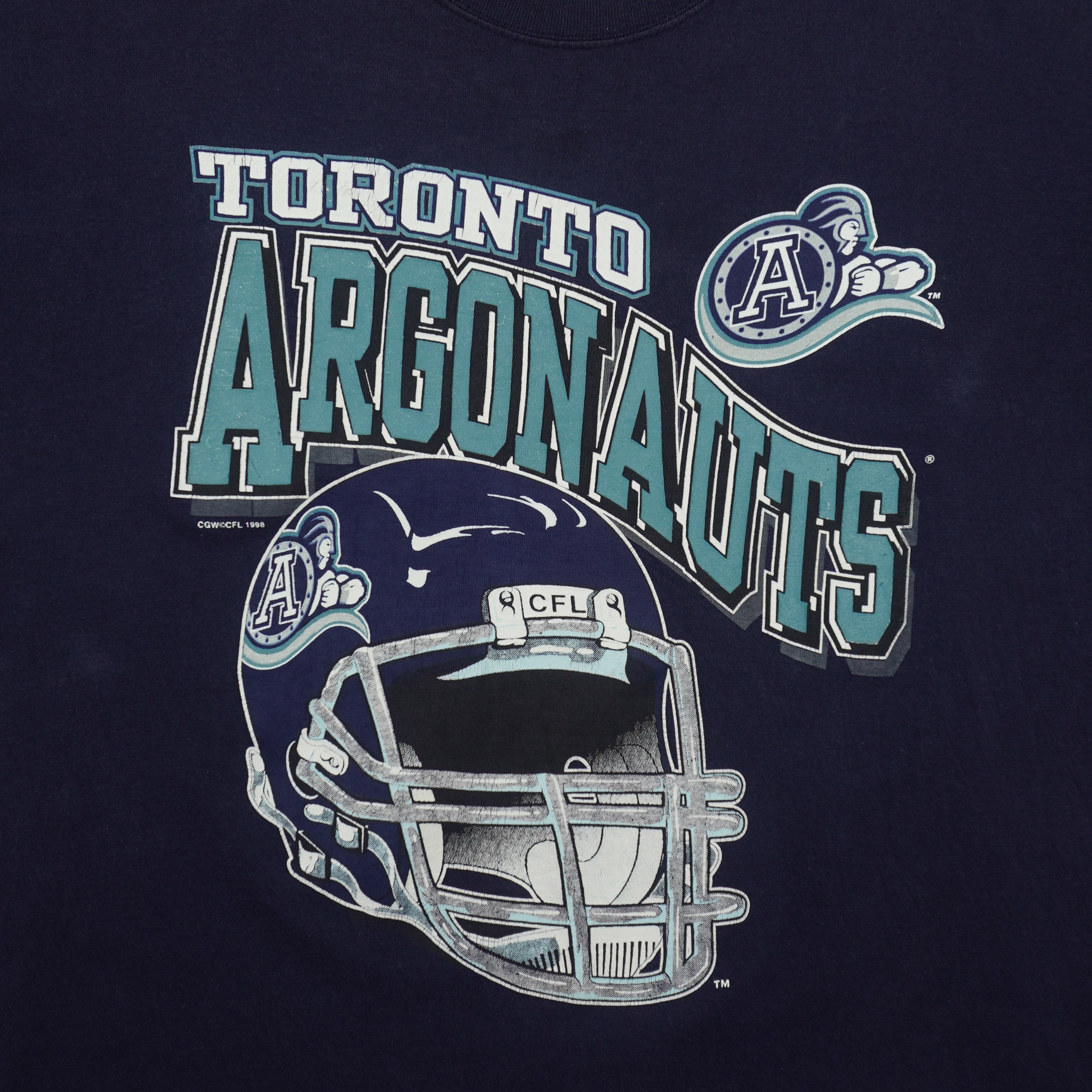 Vintage CFL (CGW) - Toronto Argonauts Helmet T-Shirt 1998 X-Large in navy and blue