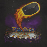 Reebok - Black Flaming Hockey Puck Graphic T-Shirt 1990s Medium Vintage Retro