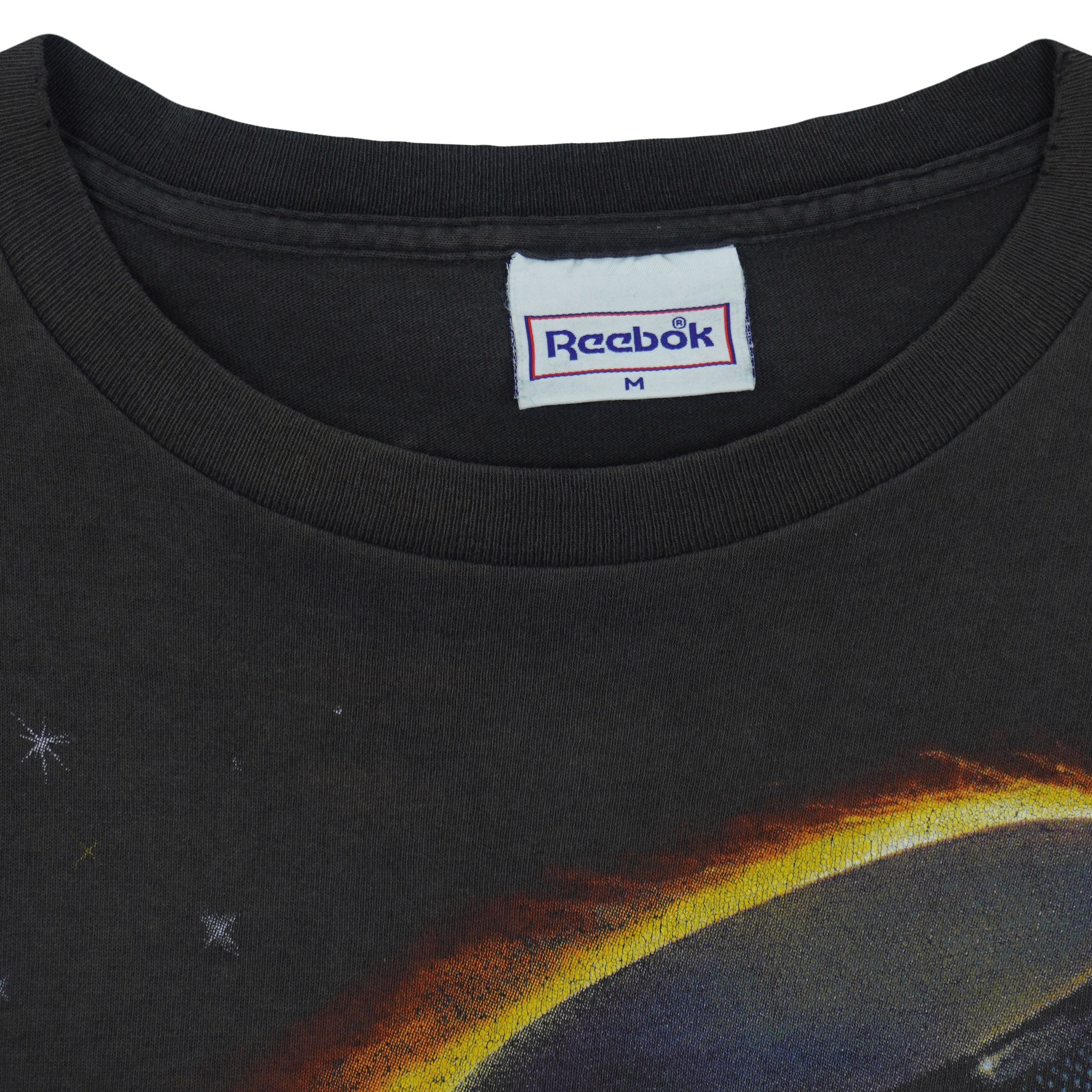 Reebok - Black Flaming Hockey Puck Graphic T-Shirt 1990s Medium Vintage Retro