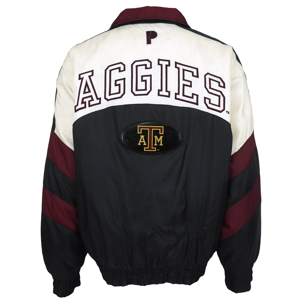 Pro Player Texas A&M Aggies black, white, and maroon puffer jacket back view