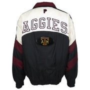 Pro Player Texas A&M Aggies black, white, and maroon puffer jacket back view