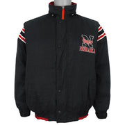 Genuine Stuff Nebraska Huskers reversible puffer jacket black-side closed front view