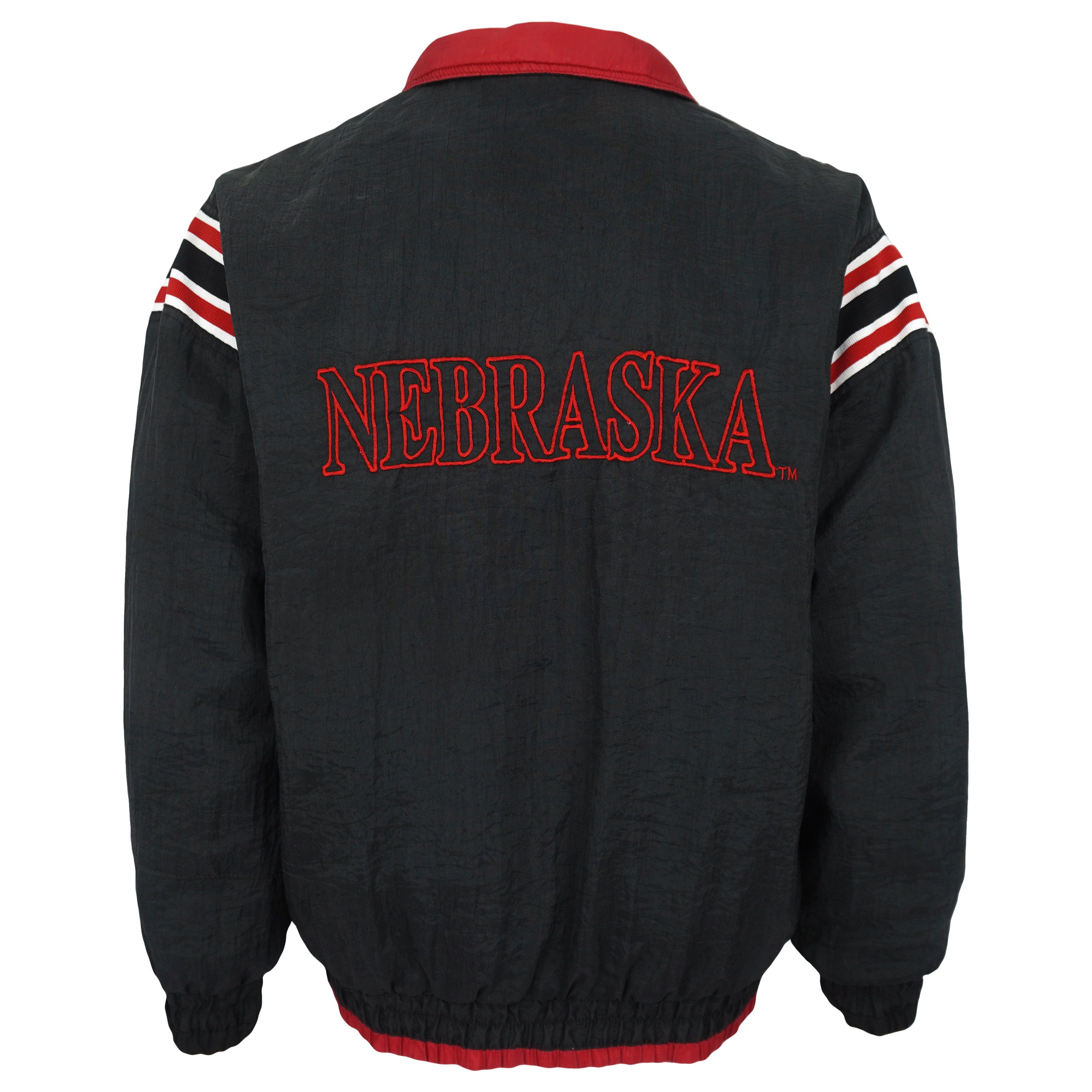 Genuine Stuff Nebraska Huskers reversible puffer jacket black-side back view