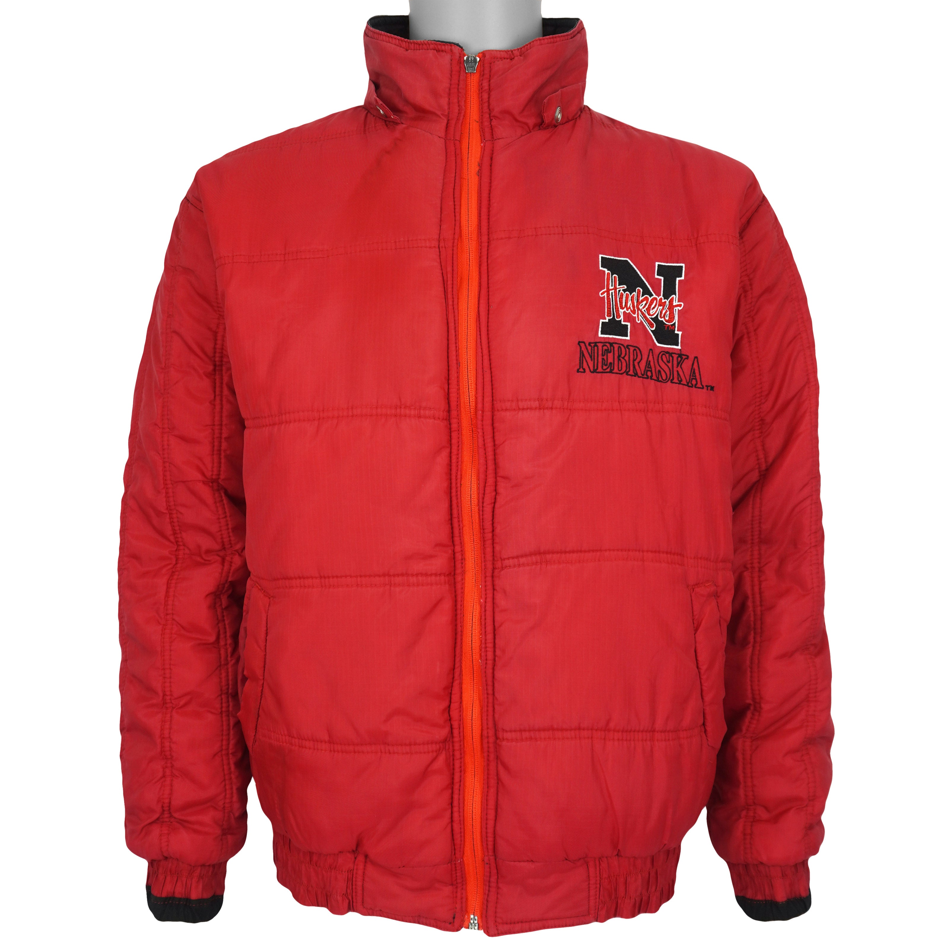 Genuine Stuff Nebraska Huskers reversible puffer jacket red-side front view