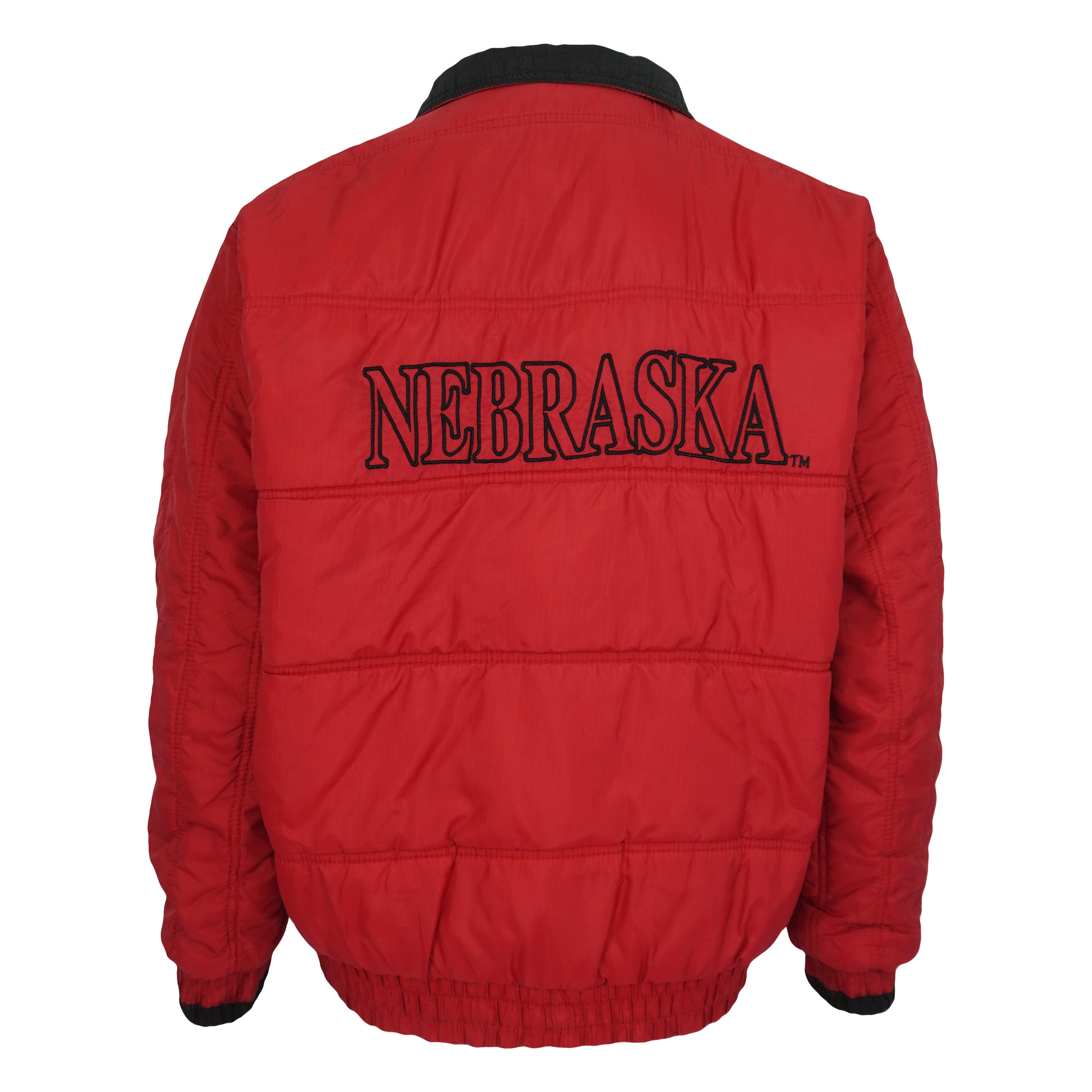 Genuine Stuff Nebraska Huskers reversible puffer jacket red-side back view