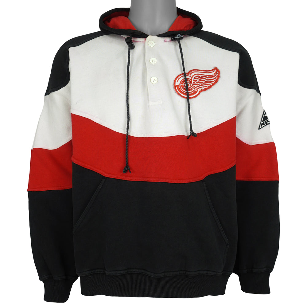 Vintage NHL (Apex One) - Detroit Red Wings Hooded Sweatshirt 1990s Large in black and white and red