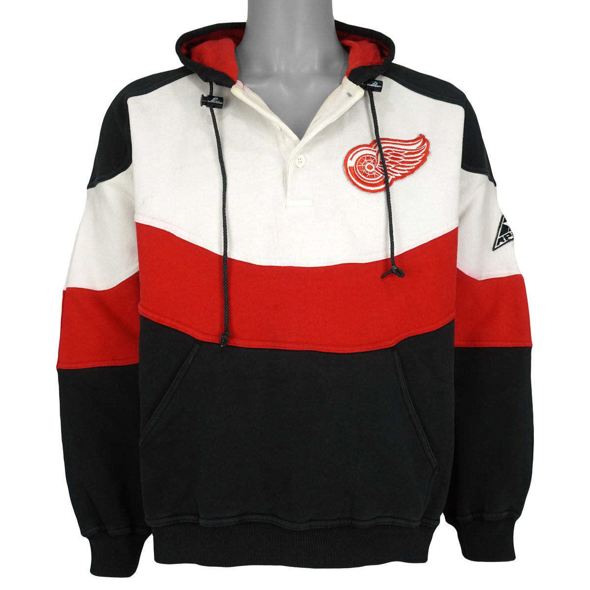 Vintage NHL (Apex One) - Detroit Red Wings Hooded Sweatshirt 1990s Large in black and white and red