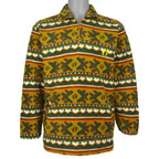 1990s Hang Ten quarter-zip fleece pullover with mustard, green, orange and white tribal pattern