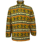 1990s Hang Ten quarter-zip fleece pullover with mustard, green, orange and white tribal pattern