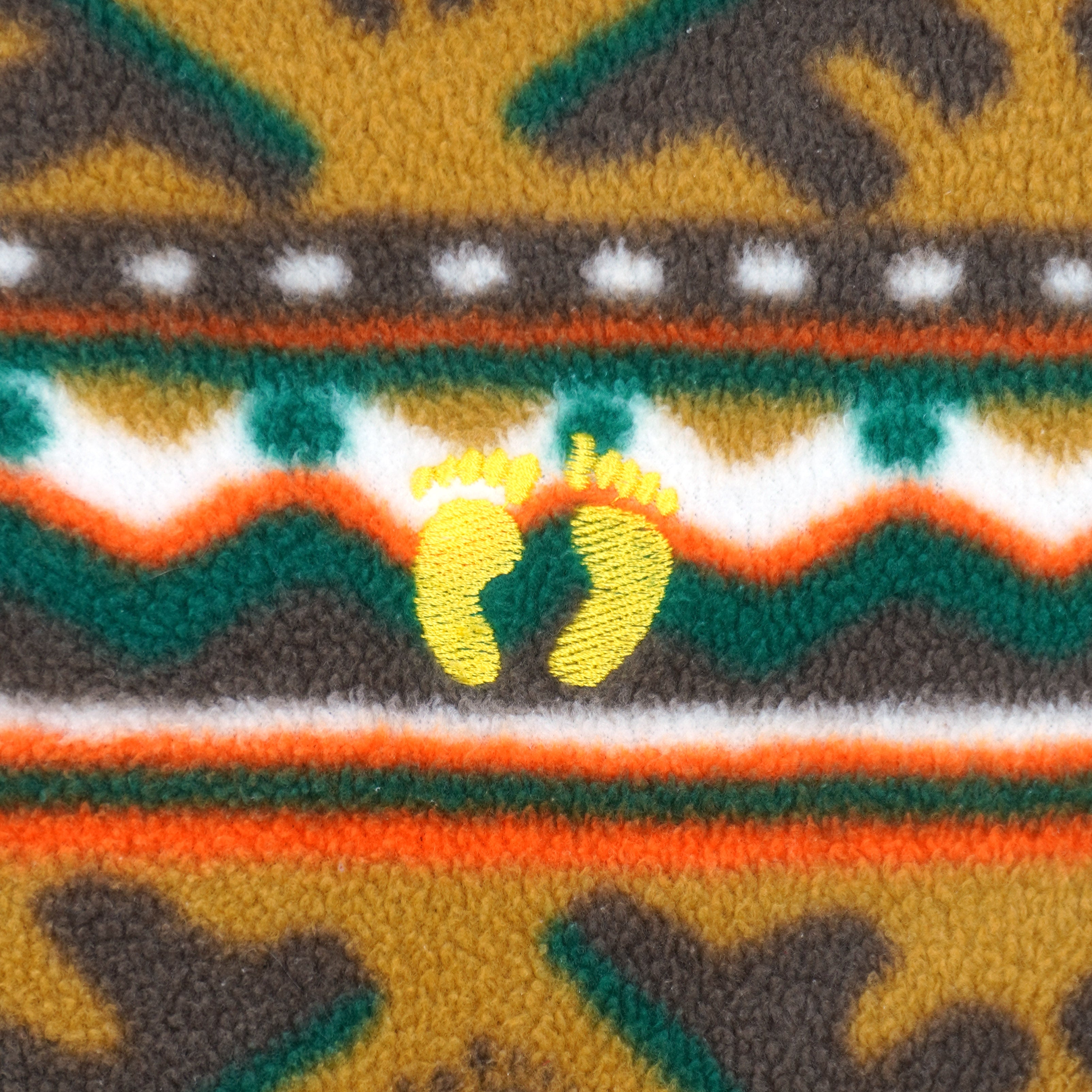 1990s Hang Ten quarter-zip fleece pullover with mustard, green, orange and white tribal pattern