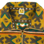 1990s Hang Ten quarter-zip fleece pullover with mustard, green, orange and white tribal pattern