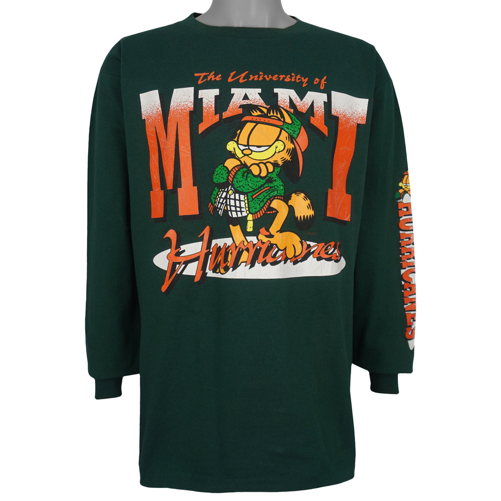 NCAA (Signet) - Miami Hurricanes Garfield Long Sleeve Shirt 1990s Large Vintage Retro