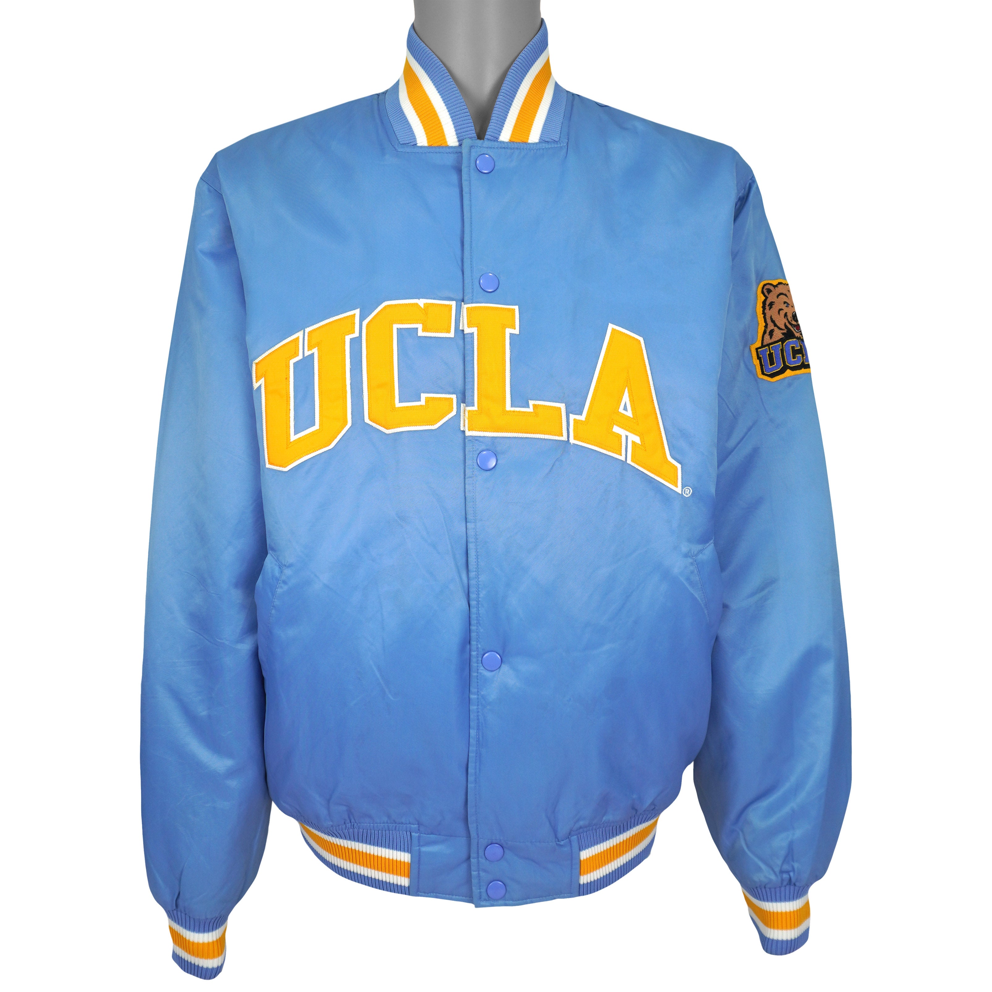 Majestic UCLA Bruins light-blue satin puffer jacket front view
