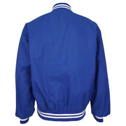 Plain blue back of the Royals jacket with striped ribbing