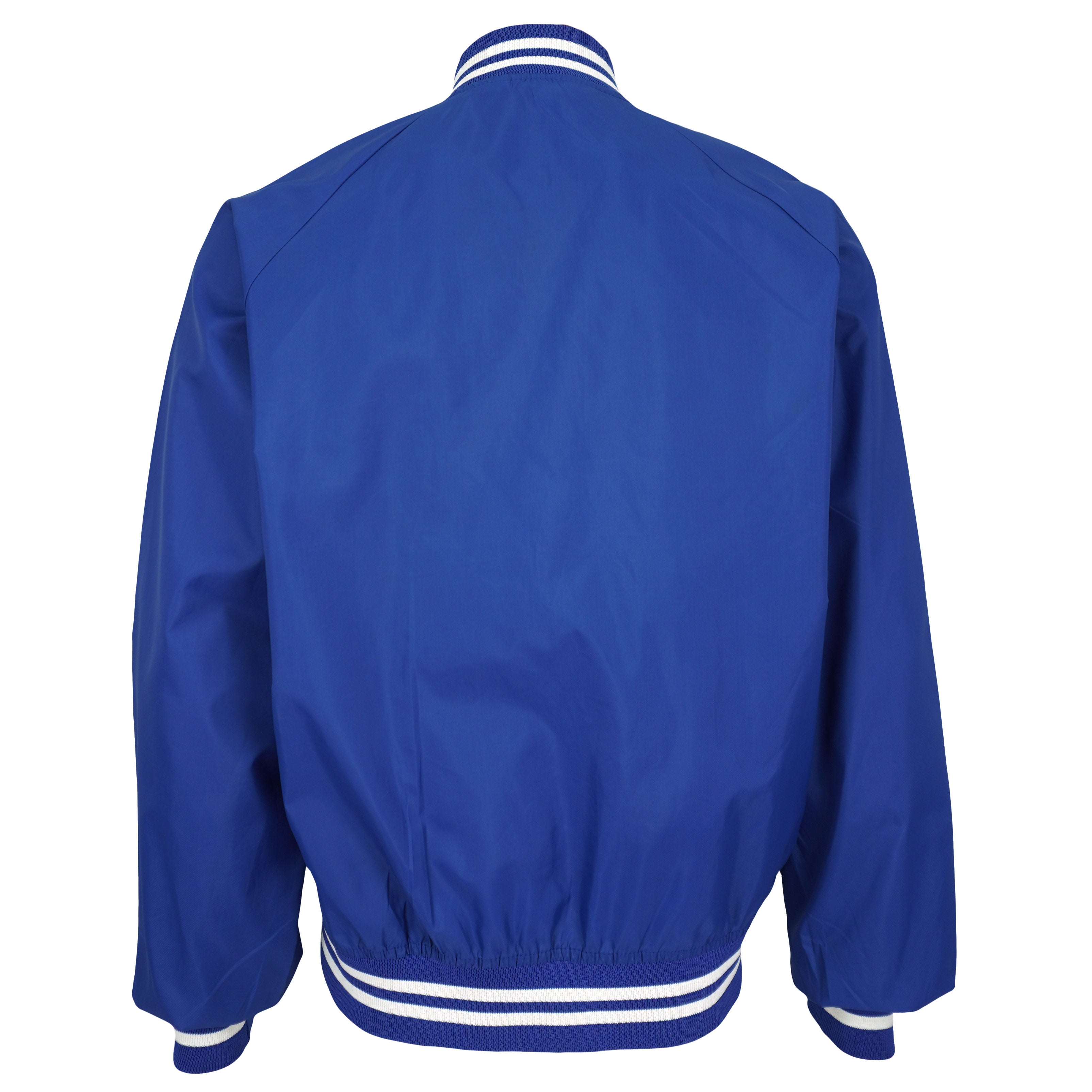 Plain blue back of the Royals jacket with striped ribbing