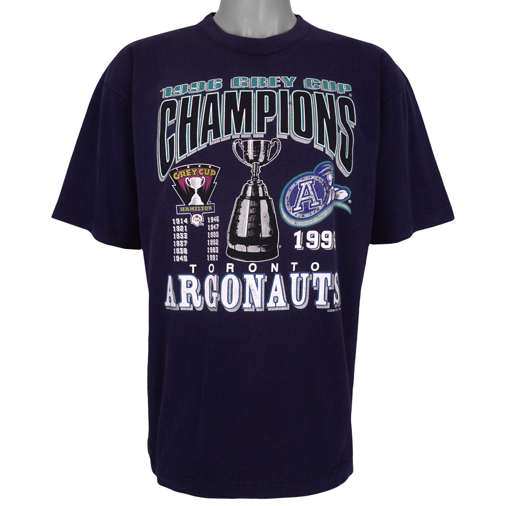 Vintage CFL (CGW) - Toronto Argonauts Grey Cup Champions T-Shirt 1996 Medium in gray and navy and blue