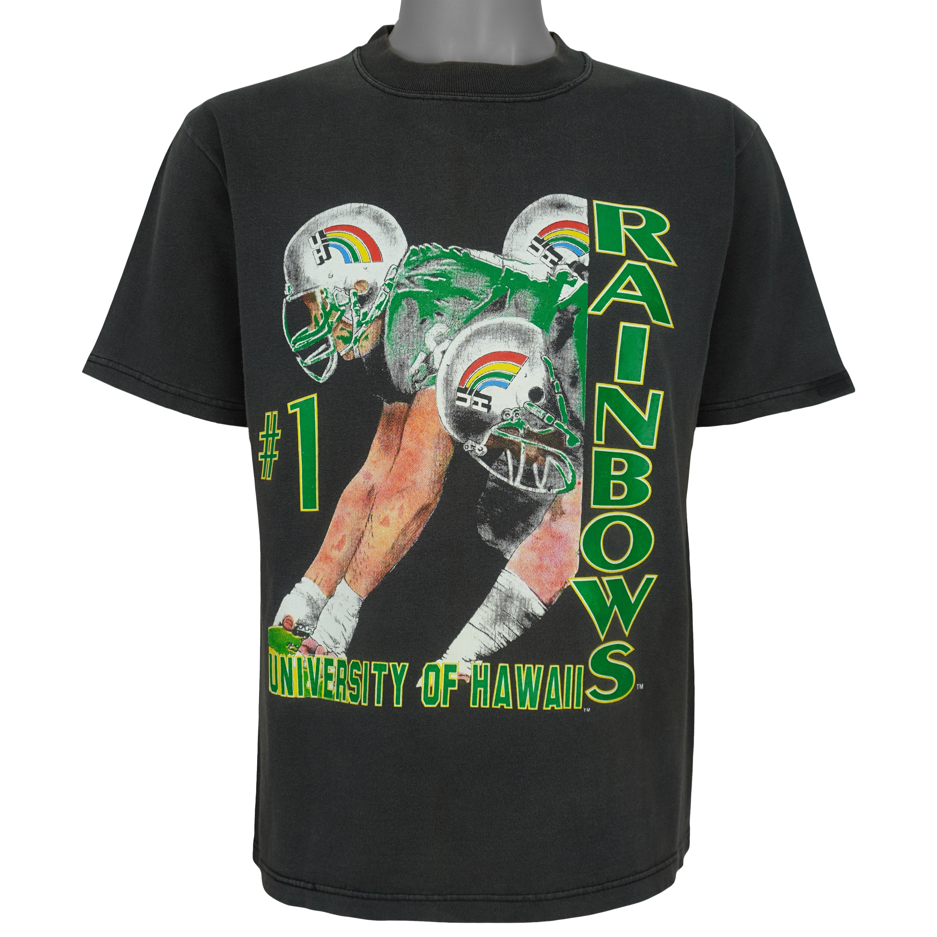 Soffe's Hawaii Rainbow Warriors No. 1 black football T-shirt front view