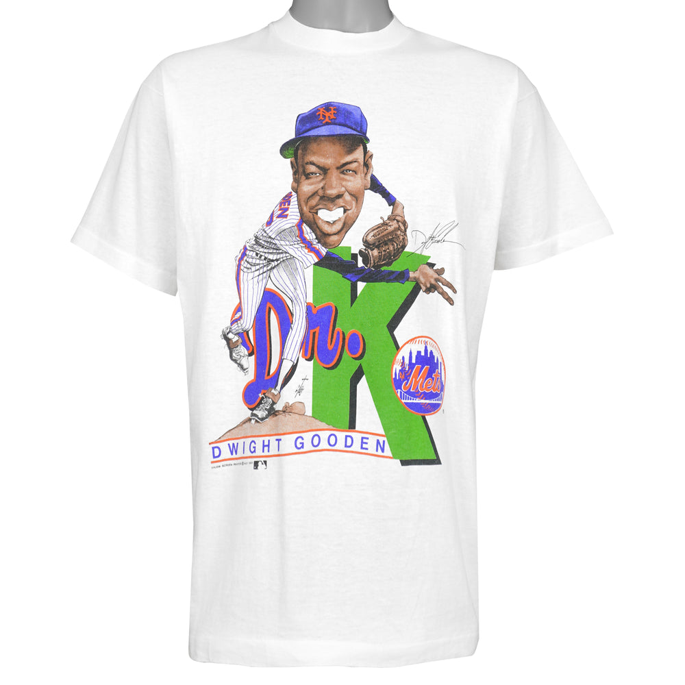 White Mets T-shirt with Dwight Gooden Dr K caricature graphic