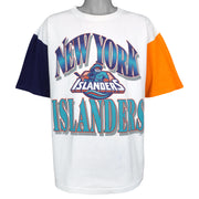 Vintage NHL (True-Fan) - New York Islanders Colorblock T-Shirt 1990s X-Large in white and navy and orange