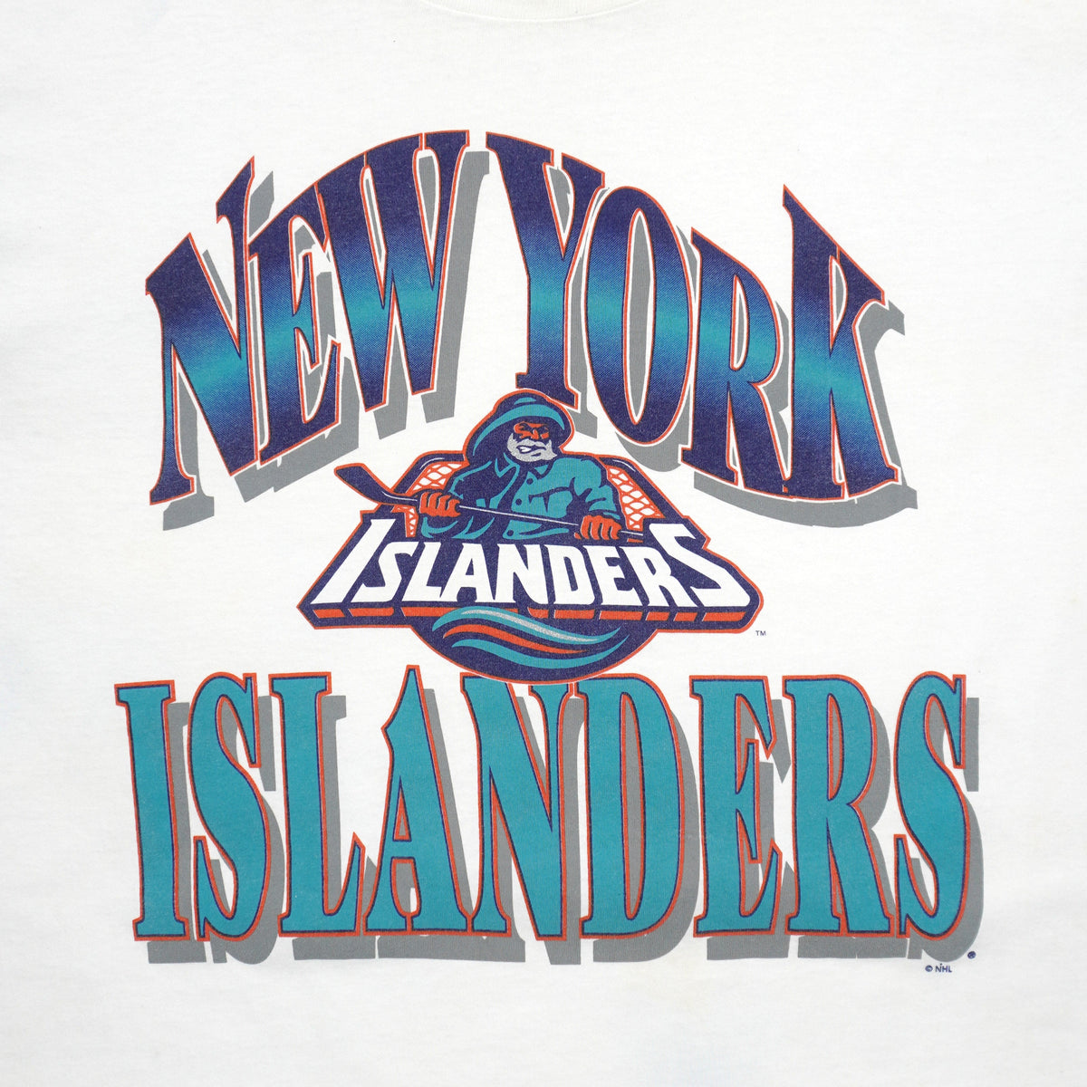 Vintage NHL (True-Fan) - New York Islanders Colorblock T-Shirt 1990s X-Large in white and navy and orange