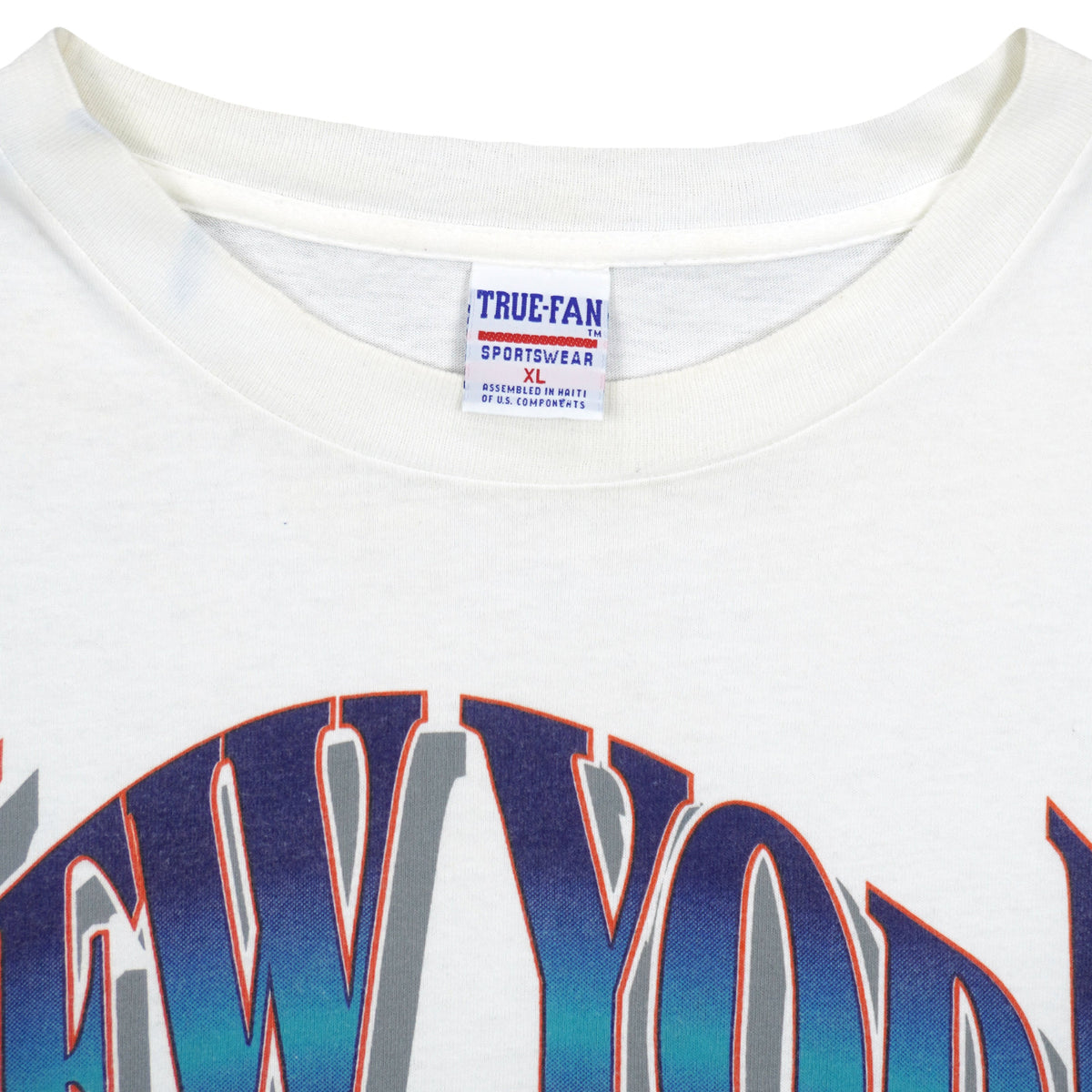 Vintage NHL (True-Fan) - New York Islanders Colorblock T-Shirt 1990s X-Large in white and navy and orange