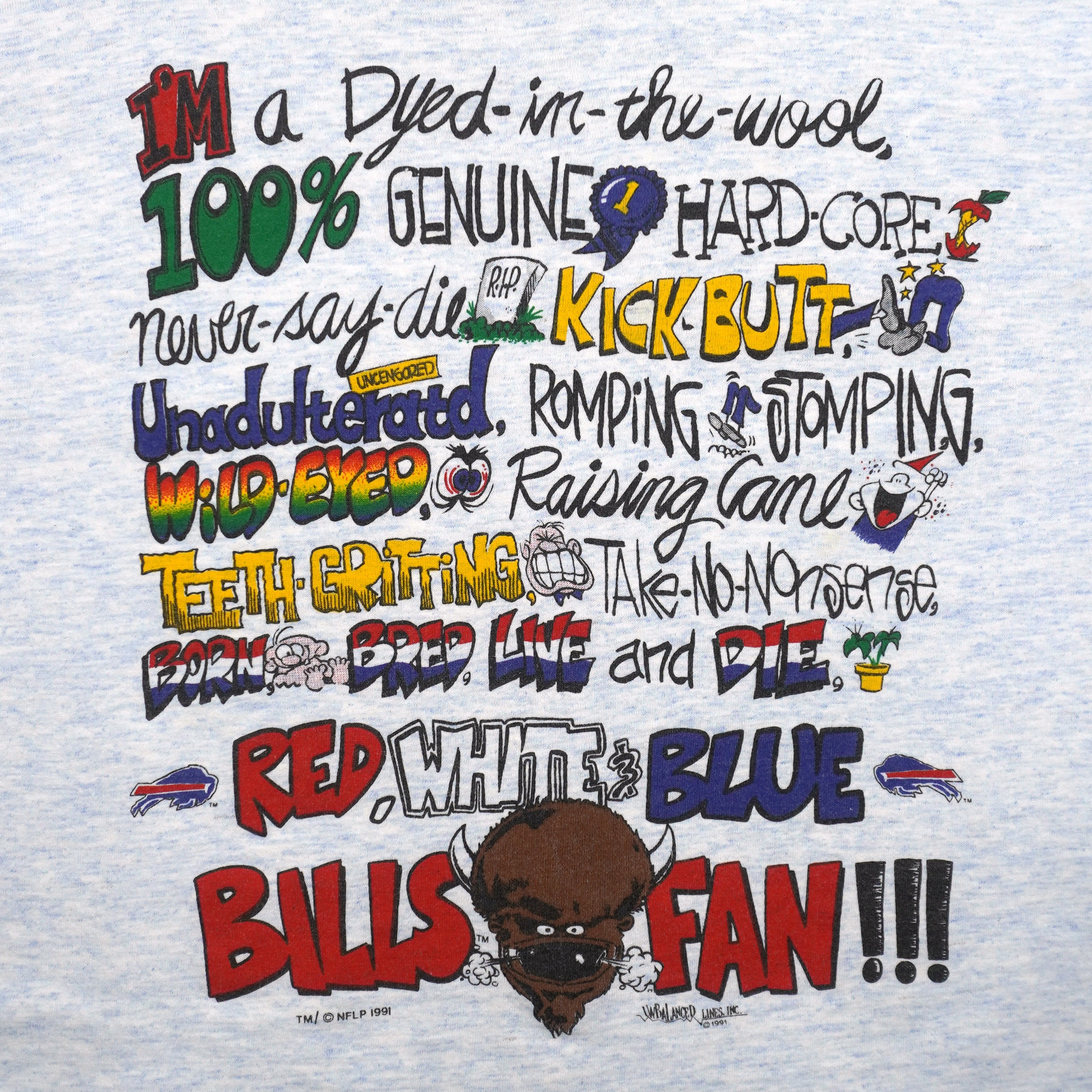 NFL (Calcru) - Buffalo Bills Fan T-Shirt 1991 Medium Vintage Retro Football