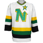 Vintage NHL - Minnesota North Stars Hockey Jersey T-Shirt 1990s Large in black and white and green