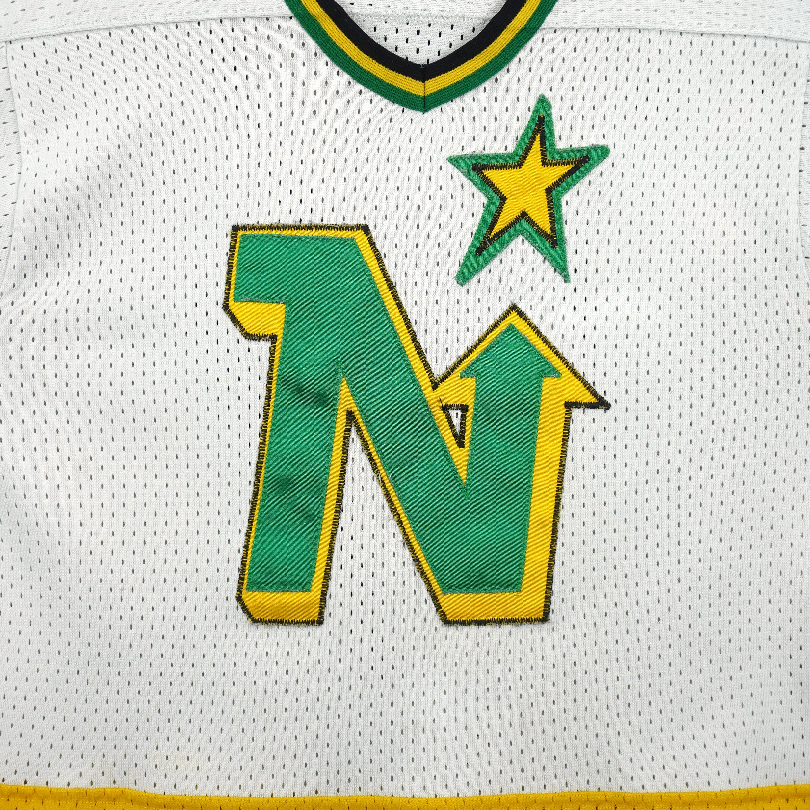 Vintage NHL - Minnesota North Stars Hockey Jersey T-Shirt 1990s Large in black and white and green