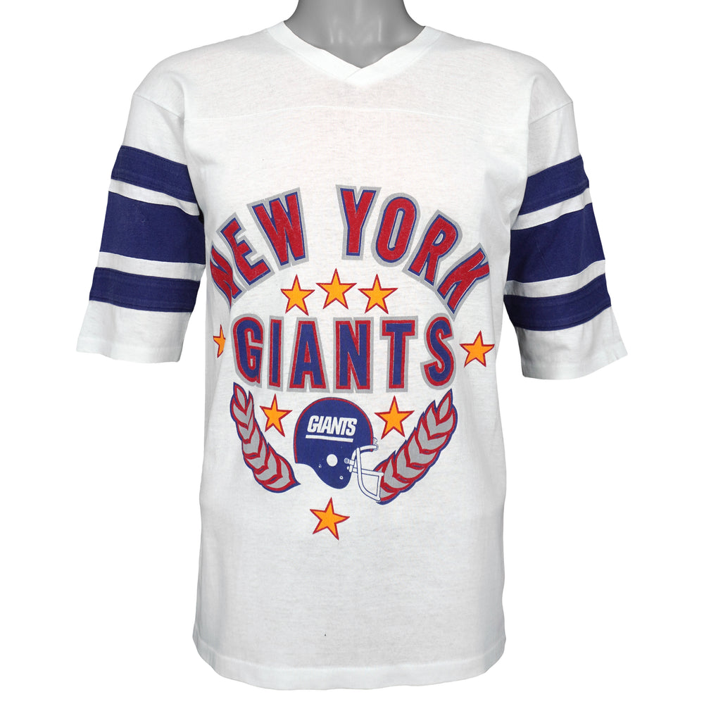 Vintage NFL (Logo 7) - New York Giants Spell-Out Fan Jersey 1990s Medium in white and blue