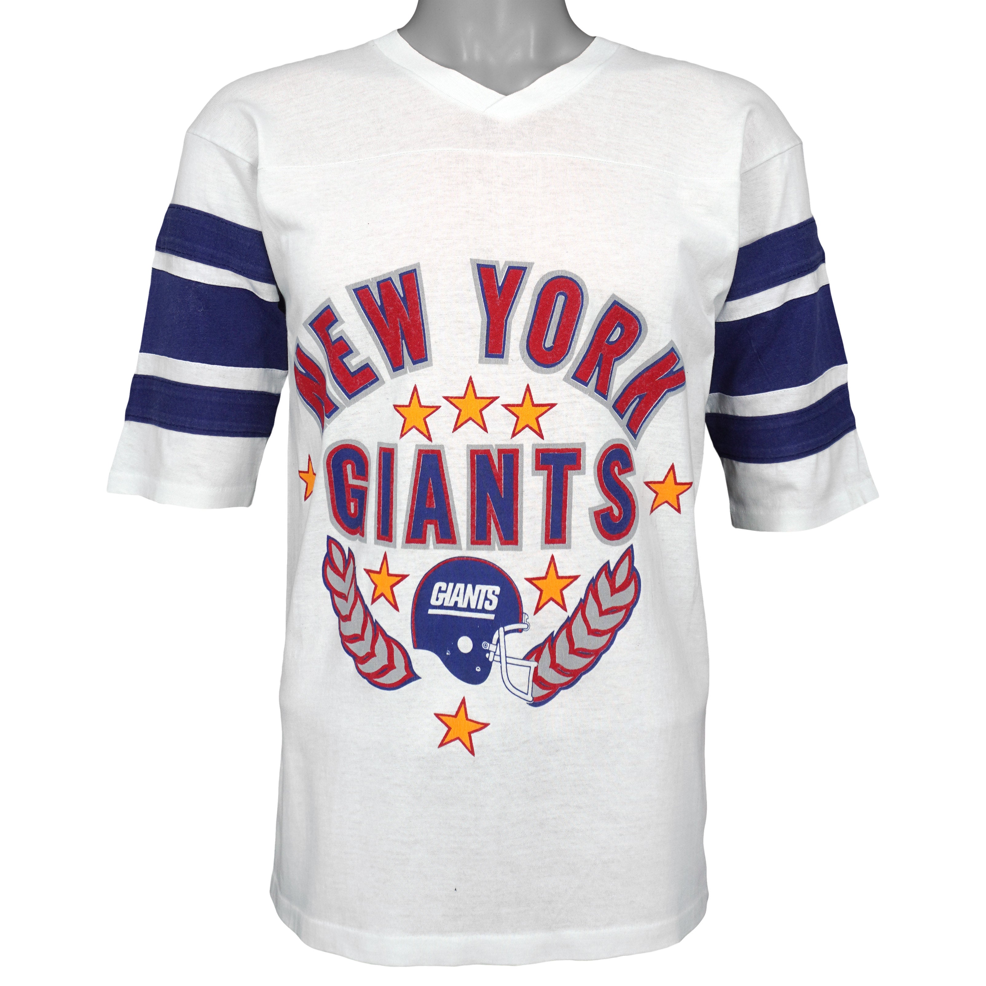 Vintage NFL (Logo 7) - New York Giants Spell-Out Fan Jersey 1990s Medium in white and blue