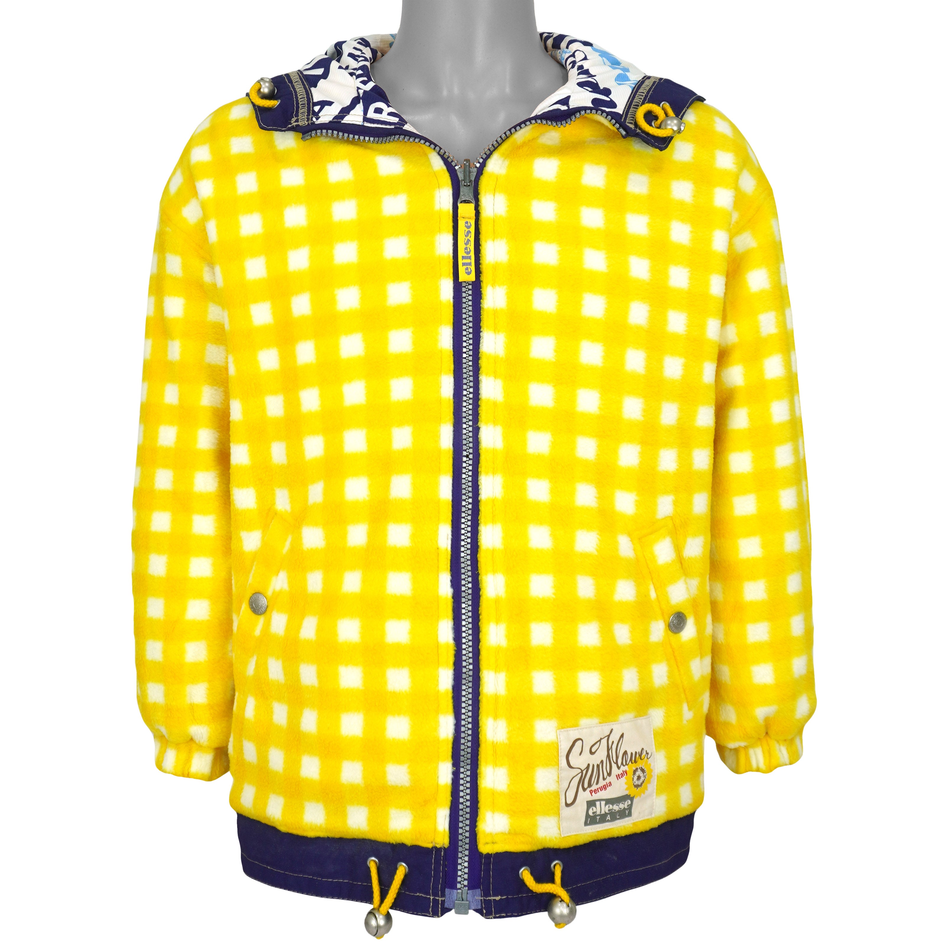 Ellesse - Sunflower Print Reversible Hooded Fleece Jacket 1990s Small Vintage Retro