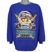 Blue Seahawks sweatshirt with a large helmet and football graphic