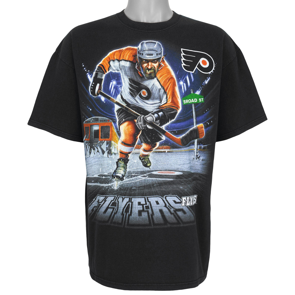 Vintage NHL - Philadelphia Flyers Hockey Player Graphic T-Shirt 1990s X-Large in black