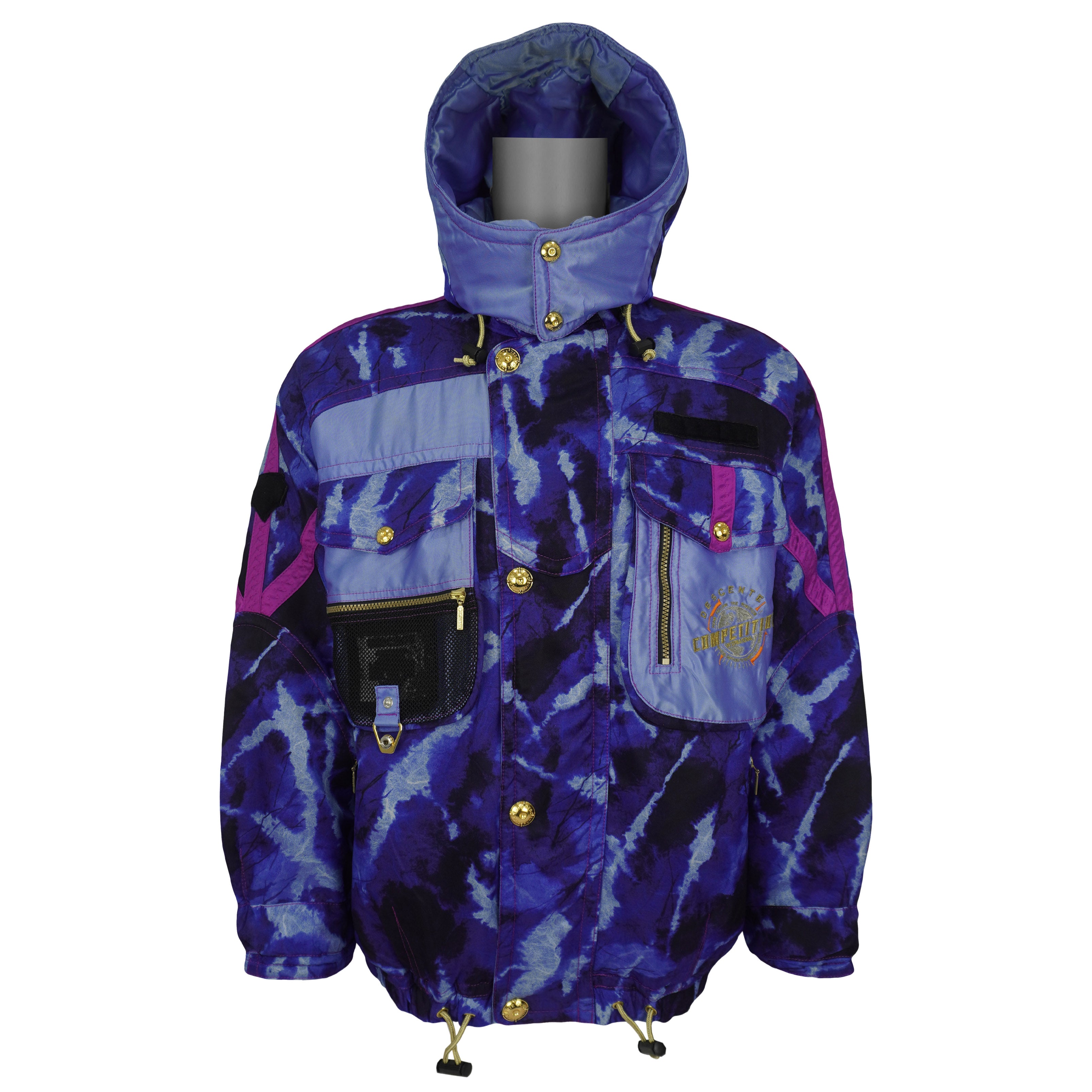 Vintage Descente - Purple Pattern Zip & Button-Up Hooded Ski Jacket 1990s X-Large