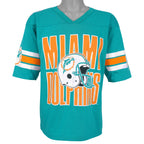 Teal-green Miami Dolphins fan jersey with helmet graphic and V-neck