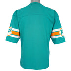 Plain back and striped sleeves of the Dolphins fan jersey