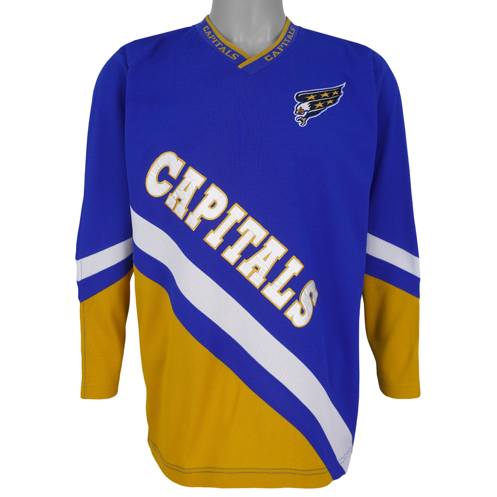 Vintage NHL (Mighty-Mac) - Washington Capitals Hockey Jersey 1990s Large in white and blue and gold