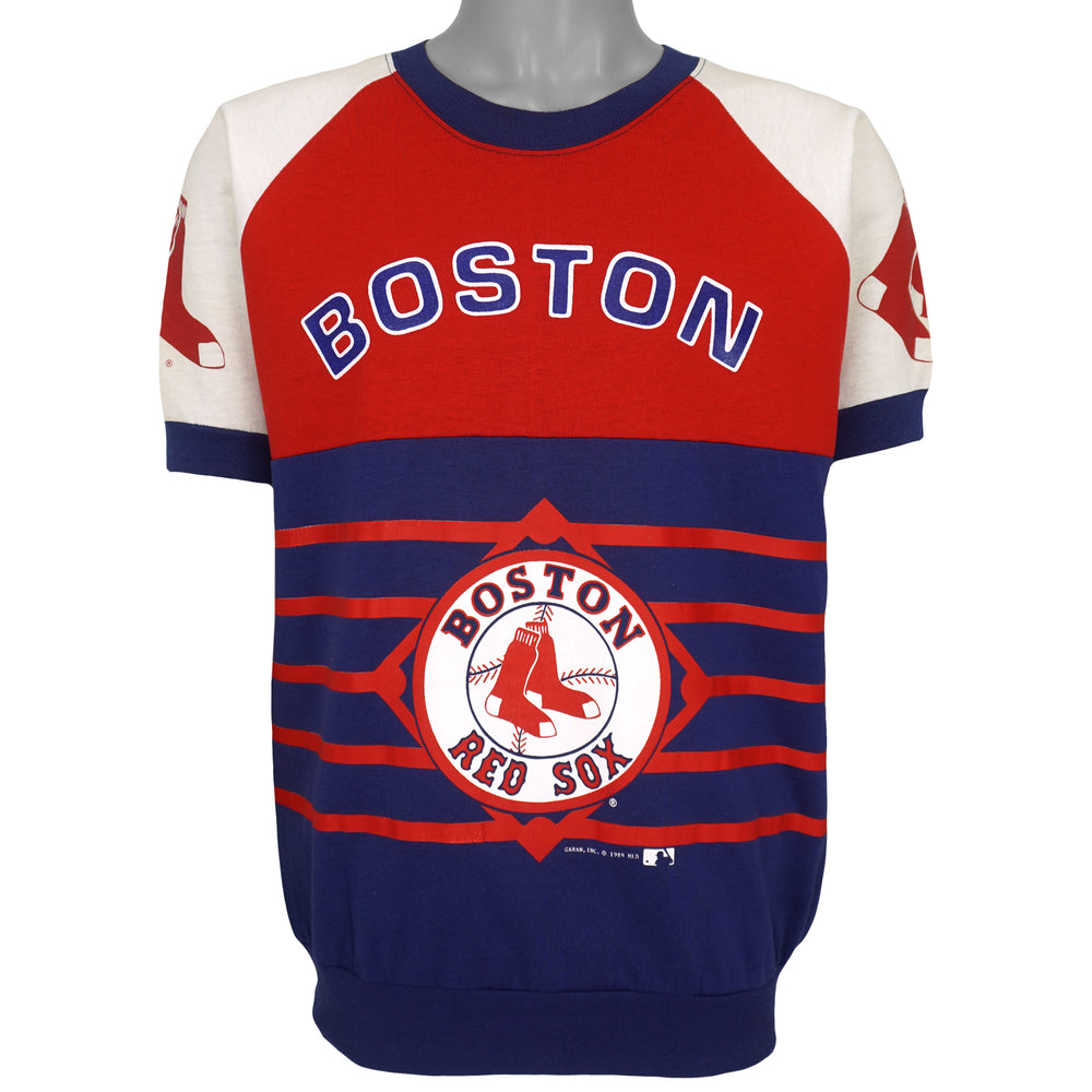Red blue and white Boston Red Sox shirt with large front logo
