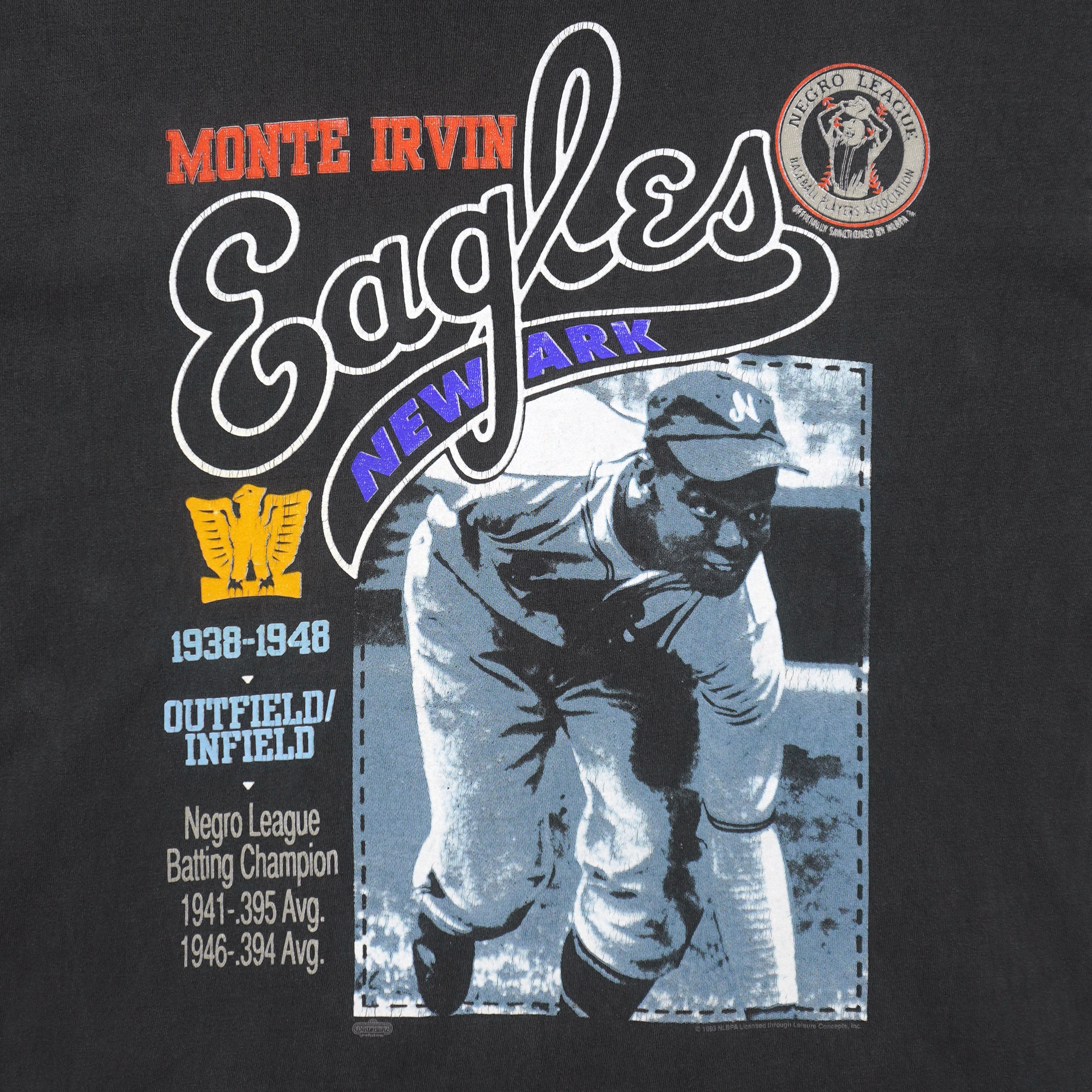 Vintage (Hanes) - Monte Irvin Newark Eagles Negro Leagues T-Shirt 1993 Large in black