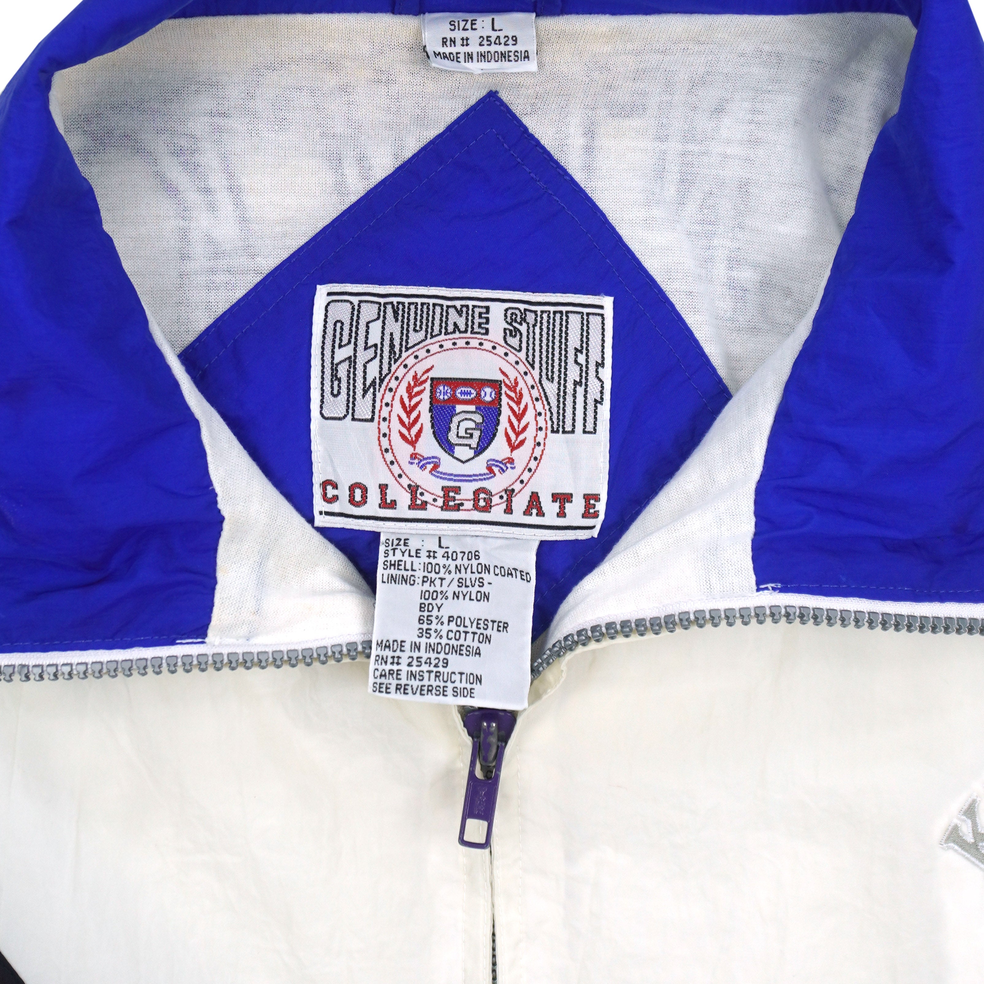 Genuine Stuff Collegiate Large brand and size tag