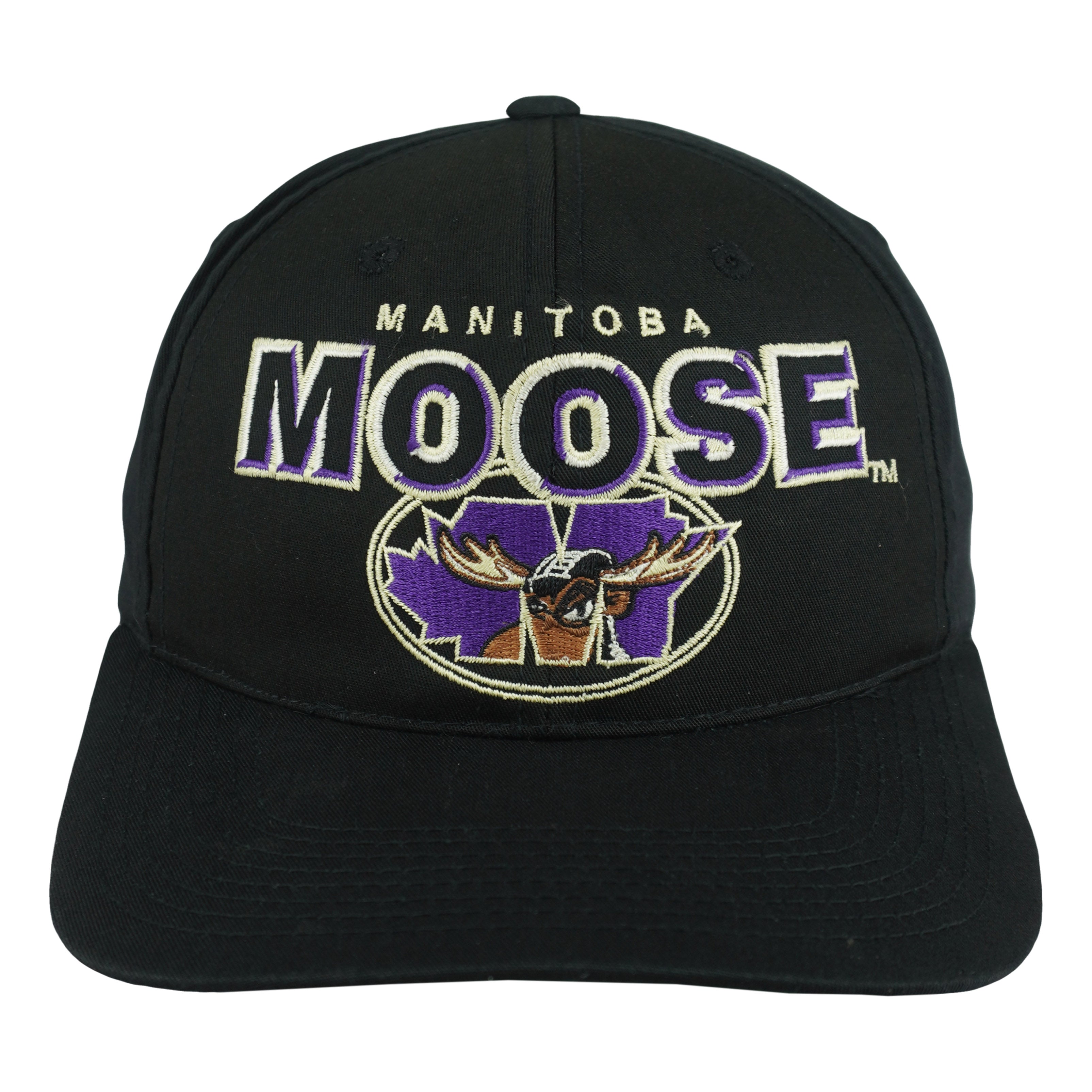 IHL - Manitoba Moose Big Logo Snapback Hat 1990s OSFA Vintage Retro Hockey