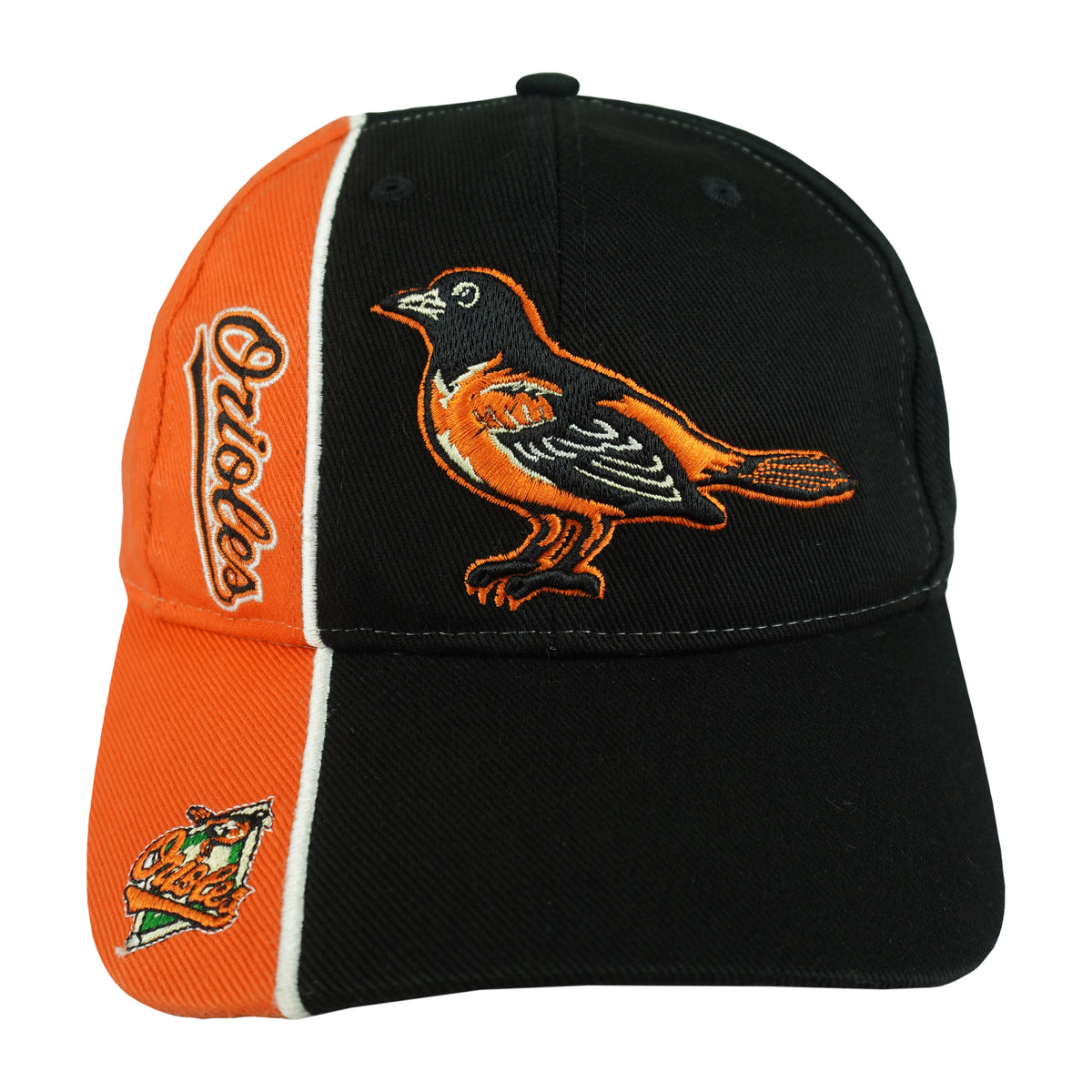 Black and orange Orioles hat with embroidered bird and team lettering