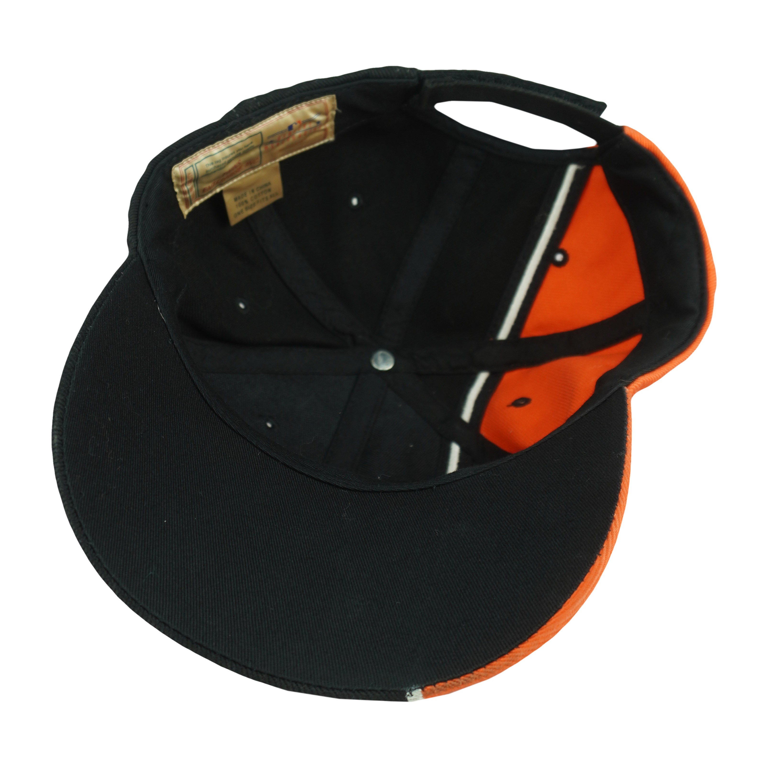 Interior black crown and underside of the Orioles hat