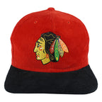 NHL (The Classic) - Chicago Blackhawks Corduroy Snapback Hat 1990s OSFA Vintage Retro Hockey