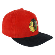 NHL (The Classic) - Chicago Blackhawks Corduroy Snapback Hat 1990s OSFA Vintage Retro Hockey