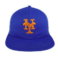 Blue New York Mets trucker hat with orange embroidered NY logo
